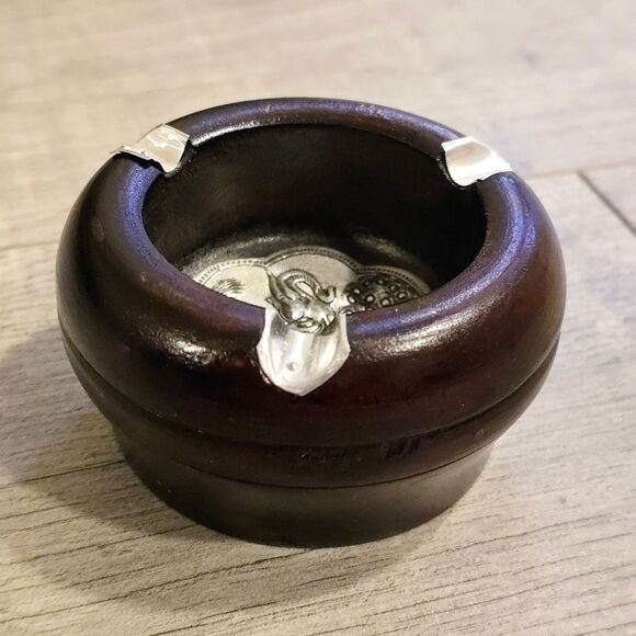 Wooden Handcrafted African Metal Elephant Embossed Ashtray - Picture 4 of 8